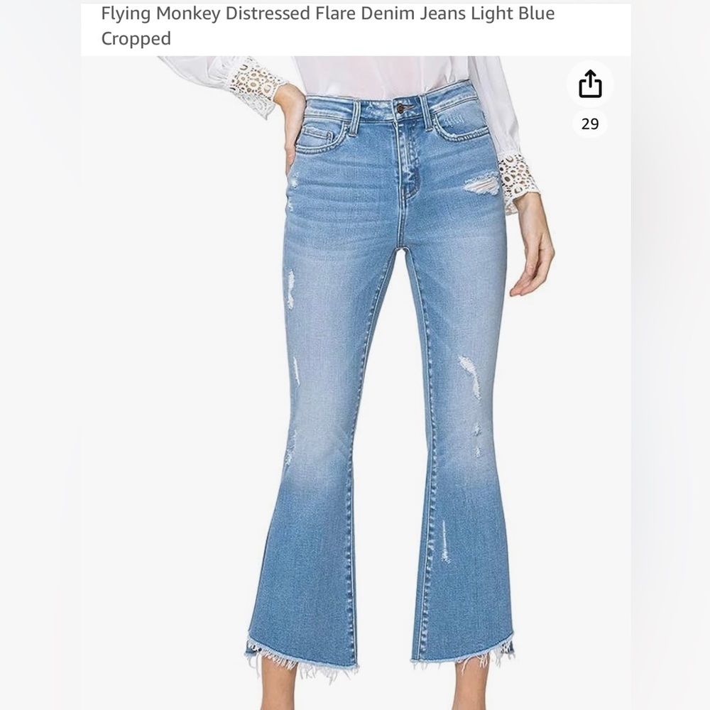 Flying Monkey Distressed Flare Denim Jeans Light Blue Cropped - Never Worn